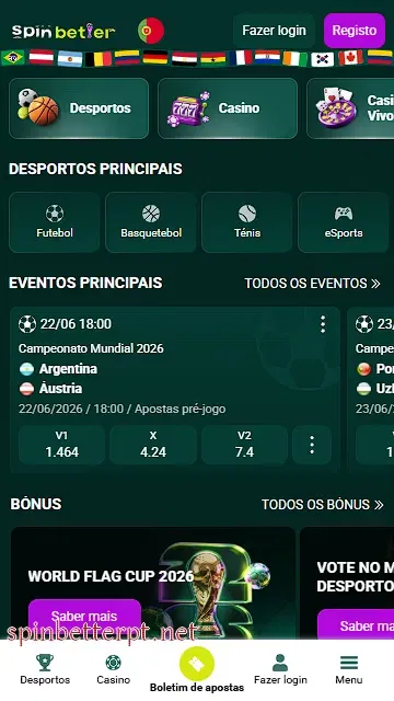 Página inicial da SpinBetter Portugal